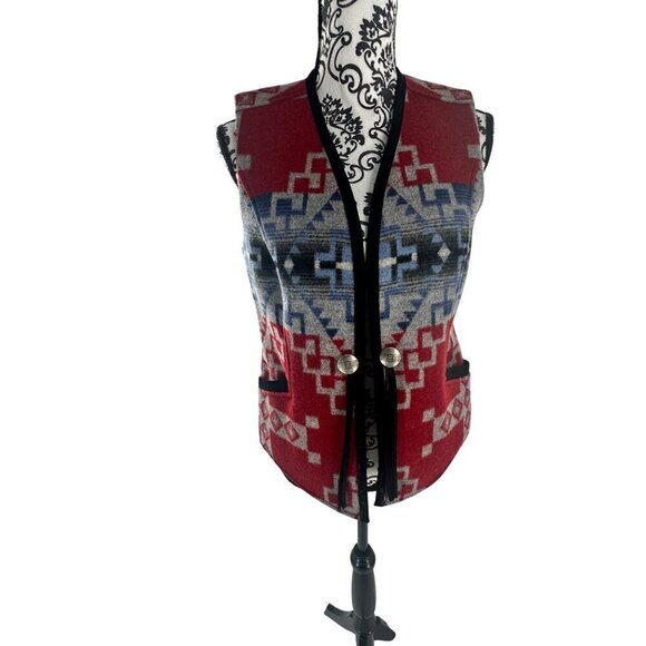 Pendleton Womens Southwestern Wool Vest Small Red/Blue Geometric Pattern USA Fab - Picture 2 of 16